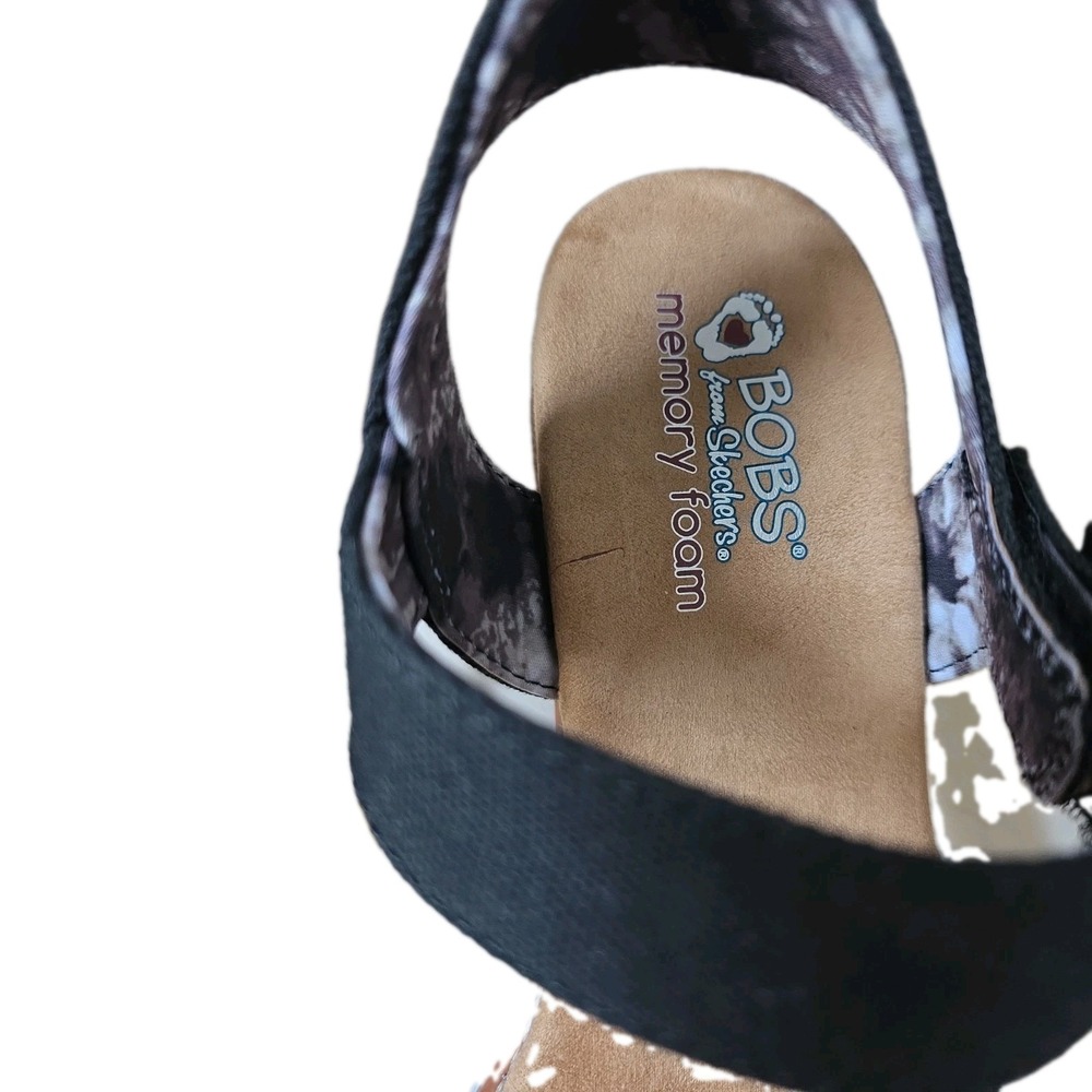 Skechers BOBS Desert Kiss Black Strappy Memory Fm Wedge Sandals Wms Size 11 NWT - Picture 2 of 16
